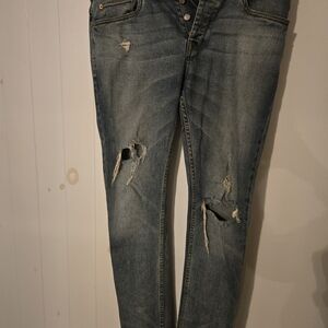Topman Distressed Blue Skinny Jeans